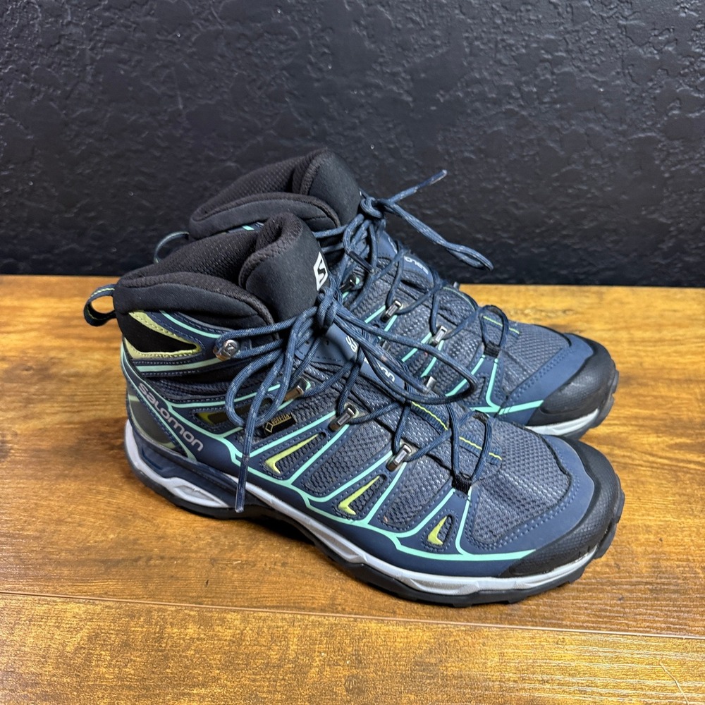 Salomon X-Ultra Mid GTX 371524 Blue Synthetic Gore-Tex Hiking Boots Womens 7